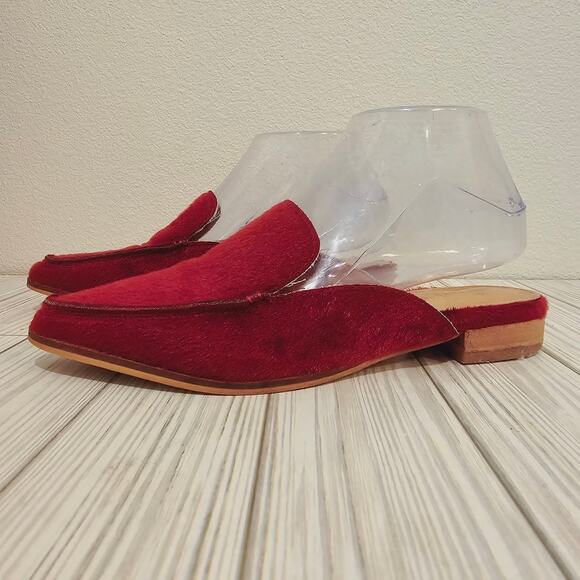 Mi.iM Mule Slide Shoes Burgundy Maroon Faux Calf Hair Pointed Toe- Women's 6.5 - Picture 1 of 6